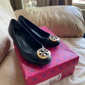 Tori Burch Logo Medallion Wedge Pump
